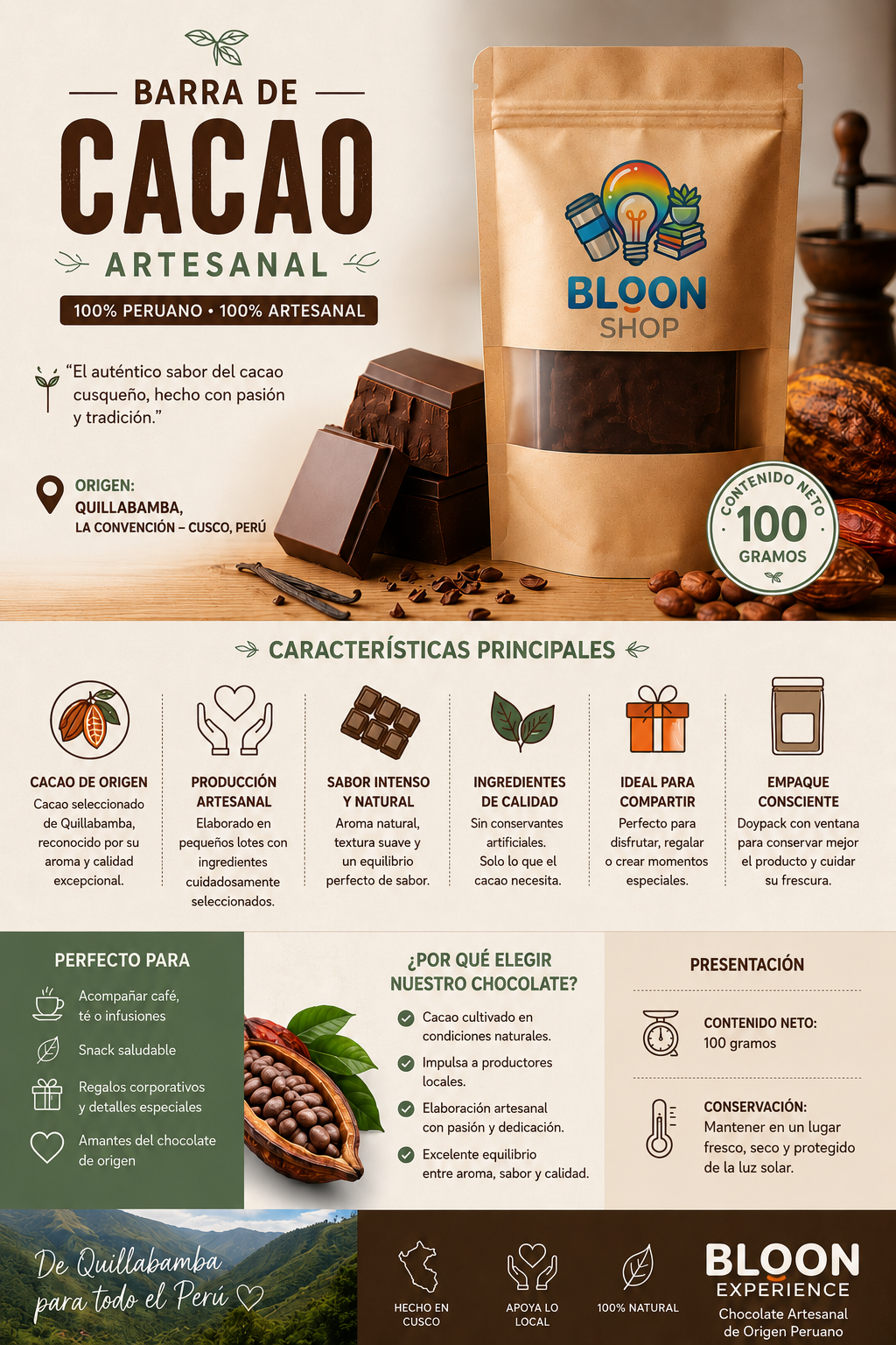 Bloon Experience – Chocolate Artesanal Premium 100 g