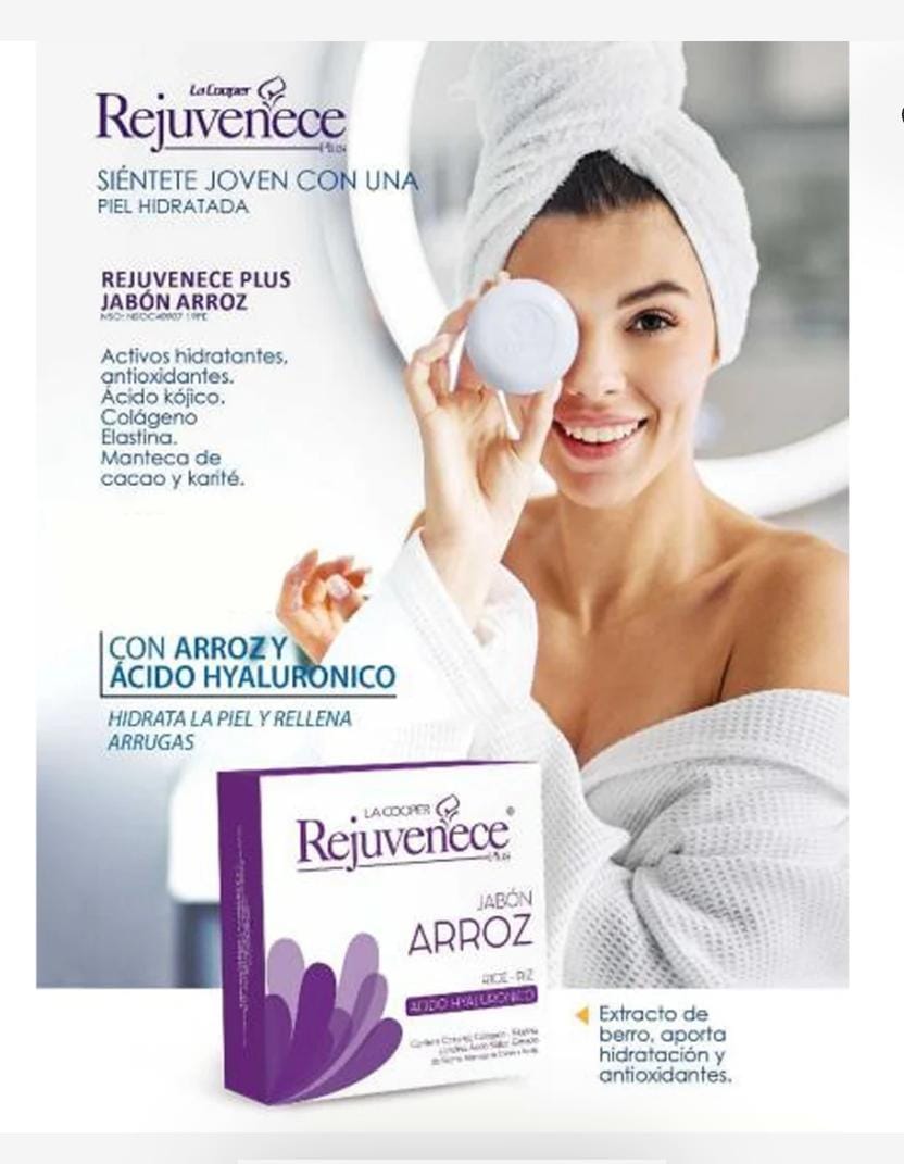 Jabón de arroz Rejuvenece Plus, con ácido hialurónico
